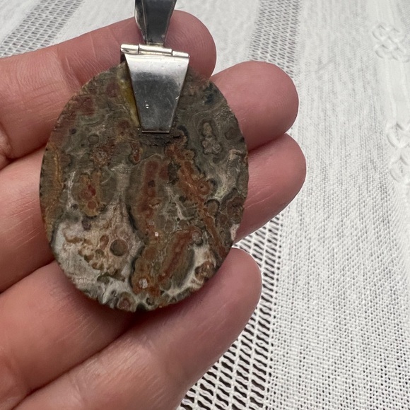 Leopard Jasper and garnet Pendant. Sterling silver, handcrafted - Picture 5 of 12